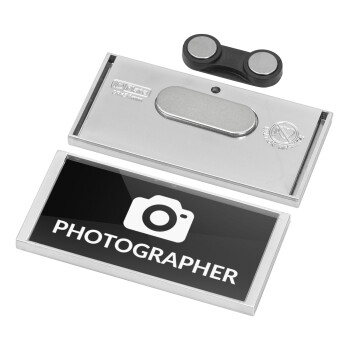 PHOTOGRAPHER, Name Tags/Badge Silver με μαγνήτη ασφαλείας (75x36mm)