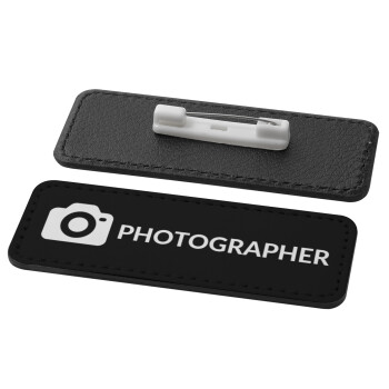 PHOTOGRAPHER, Name Tags/Badge Leather Round Pin/Safety  (82x31mm)