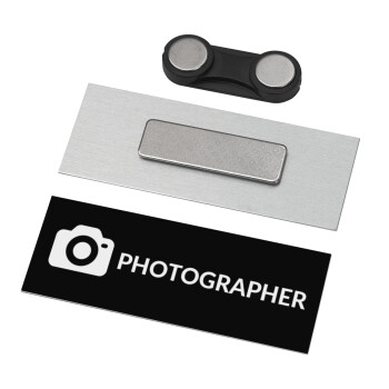PHOTOGRAPHER, Name Tags/Badge Metal με μαγνήτη ασφαλείας (65x25mm)