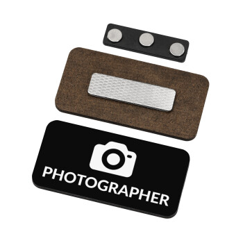 PHOTOGRAPHER, Name Tags/Badge Ξύλινο με μαγνήτη ασφαλείας (75x40mm)