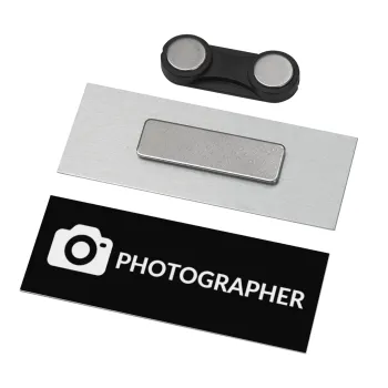PHOTOGRAPHER, Name Tags/Badge Metal με μαγνήτη ασφαλείας (65x25mm)