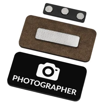 PHOTOGRAPHER, Name Tags/Badge Ξύλινο με μαγνήτη ασφαλείας (75x40mm)