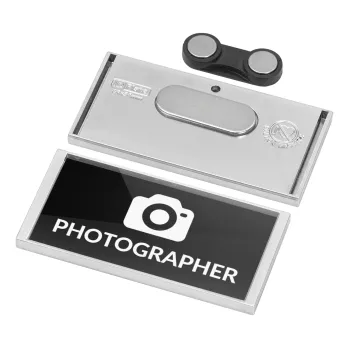 PHOTOGRAPHER, Name Tags/Badge Silver με μαγνήτη ασφαλείας (75x36mm)