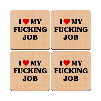 I love my fucking job, ΣΕΤ x4 Σουβέρ ξύλινα τετράγωνα plywood (9cm)