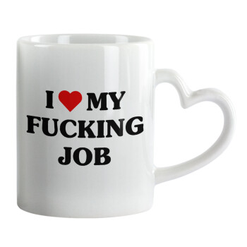 I love my fucking job, Mug heart handle, ceramic, 330ml