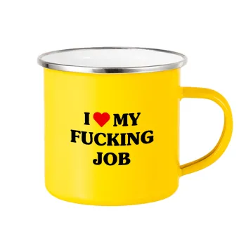 I love my fucking job, Yellow Enamel Metallic Cup 360ml