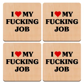 I love my fucking job, ΣΕΤ x4 Σουβέρ ξύλινα τετράγωνα plywood (9cm)