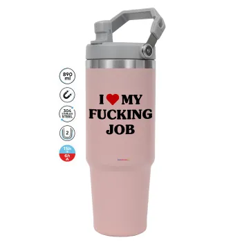 I love my fucking job, Pink color, 890ml (30oz) stainless Steel Tumbler with Handle