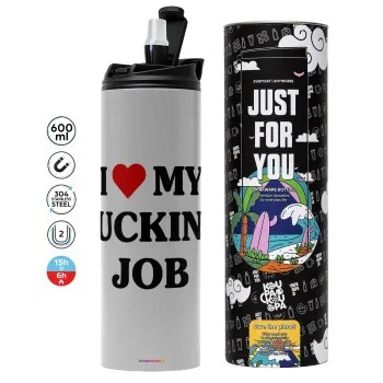 I love my fucking job, Tumbler stainless steel GREY 600ml