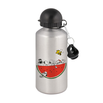 Snoopy summer, Μεταλλικό παγούρι νερού, Ασημένιο, αλουμινίου 500ml