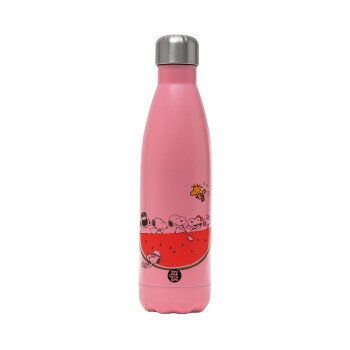 Snoopy summer, Metal mug thermos Pink Mat (Stainless steel), double wall, 500ml
