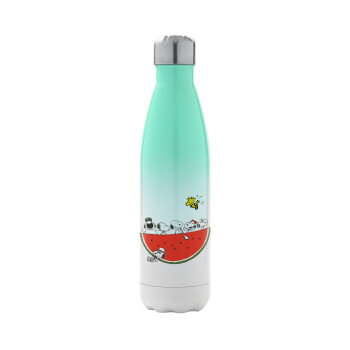Snoopy summer, Metal mug thermos Green/White (Stainless steel), double wall, 500ml