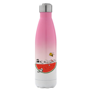 Snoopy summer, Metal mug thermos Pink/White (Stainless steel), double wall, 500ml
