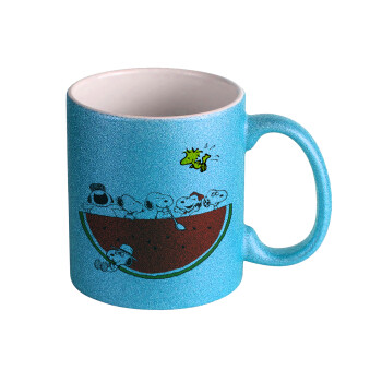 Snoopy summer, Κούπα Σιέλ Glitter που γυαλίζει, κεραμική, 330ml