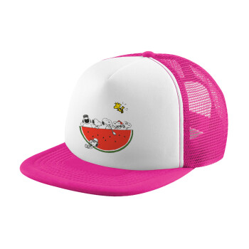 Snoopy summer, Καπέλο Soft Trucker με Δίχτυ Pink/White 