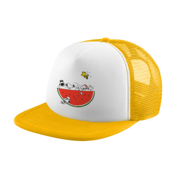 Snoopy summer, Καπέλο παιδικό Soft Trucker με Δίχτυ ΚΙΤΡΙΝΟ/ΛΕΥΚΟ (POLYESTER, ΠΑΙΔΙΚΟ, ONE SIZE)