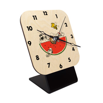 Snoopy summer, Quartz Table clock in natural wood (10cm)