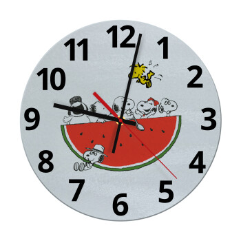 Snoopy summer, Ρολόι τοίχου γυάλινο (30cm)