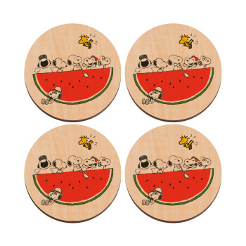 Snoopy summer, ΣΕΤ x4 Σουβέρ ξύλινα στρογγυλά plywood (9cm)