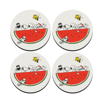 Snoopy summer, SET of 4 round wooden coasters (9cm)