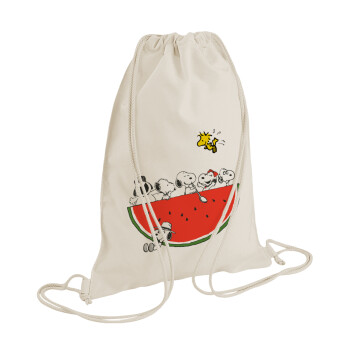 Snoopy summer, Backpack bag GYMBAG natural (28x40cm)