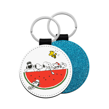Snoopy summer, Μπρελόκ Δερματίνη, στρογγυλό ΜΠΛΕ (5cm)