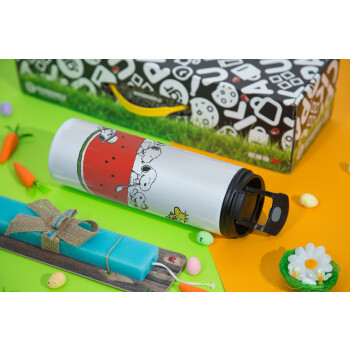 Snoopy summer, Πασχαλινή Λαμπάδα με Travel Tumbler θερμό με διπλό καπάκι (600ml, BPA free) & κερί αρωματικό πλακέ (30cm) (ΤΙΡΚΟΥΑΖ)