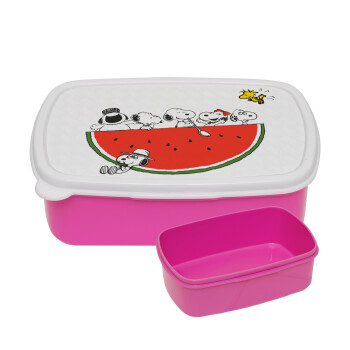 Snoopy summer, ΡΟΖ παιδικό δοχείο φαγητού (lunchbox) πλαστικό (BPA-FREE) Lunch Βox M18 x Π13 x Υ6cm