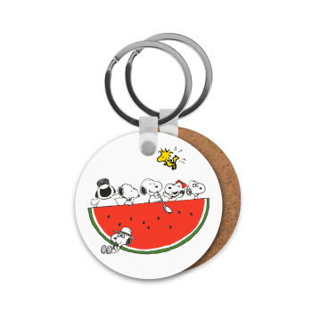 Snoopy summer, Μπρελόκ Ξύλινο στρογγυλό MDF Φ5cm