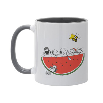 Snoopy summer, Κούπα χρωματιστή γκρι, κεραμική, 330ml
