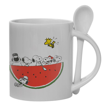 Snoopy summer, Ceramic coffee mug with Spoon, 330ml (1pcs)