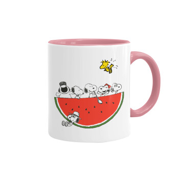 Snoopy summer, Κούπα χρωματιστή ροζ, κεραμική, 330ml