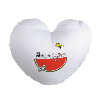 Snoopy summer, Μαξιλάρι καναπέ καρδιά 40x40cm περιέχεται το  γέμισμα