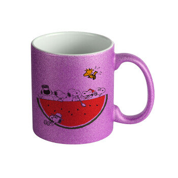 Snoopy summer, Κούπα Μωβ Glitter που γυαλίζει, κεραμική, 330ml