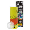 Neon Yellow Travel Tumbler θερμό, μεταλλικό καλαμάκι(Ανωξείδωτο 304 Food grade, BPA free, 600ml)
