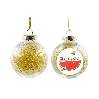 Snoopy summer, Χριστουγεννιάτικη μπάλα δένδρου διάφανη με χρυσό γέμισμα 8cm