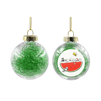 Snoopy summer, Χριστουγεννιάτικη μπάλα δένδρου διάφανη με πράσινο γέμισμα 8cm