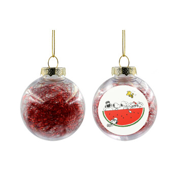 Snoopy summer, Χριστουγεννιάτικη μπάλα δένδρου διάφανη με κόκκινο γέμισμα 8cm