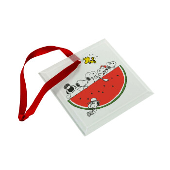 Snoopy summer, Στολίδι Χριστουγεννιάτικο στολίδι γυάλινο τετράγωνο 9x9cm