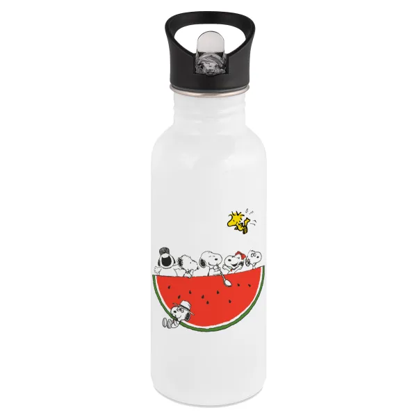 Snoopy summer — Παγούρι νερού Λευκό με καλαμάκι, ανοξείδωτο ατσάλι 600ml