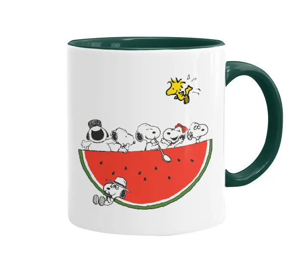 Snoopy summer — Κούπα χρωματιστή πράσινη, κεραμική, 330ml