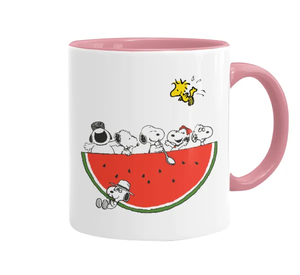 Snoopy summer — Κούπα χρωματιστή ροζ, κεραμική, 330ml