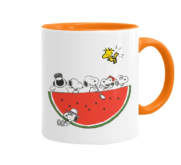 Snoopy summer — Κούπα χρωματιστή πορτοκαλί, κεραμική, 330ml