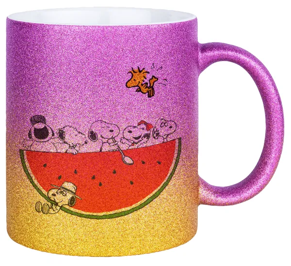 Snoopy summer — Gold/pink glitter mug, ceramic, 330ml