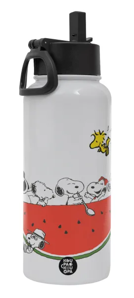 Snoopy summer — Metal mug thermo White with Straw and Spout Lid (Stainless steel), double wall, 950ml