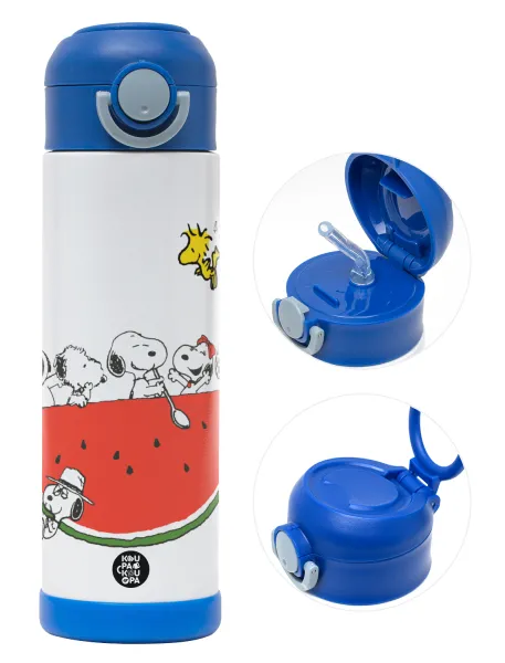 Snoopy summer — Παιδικό παγούρι θερμό, ανοξείδωτο, με καλαμάκι ασφαλείας, ΜΠΛΕ (500ml)