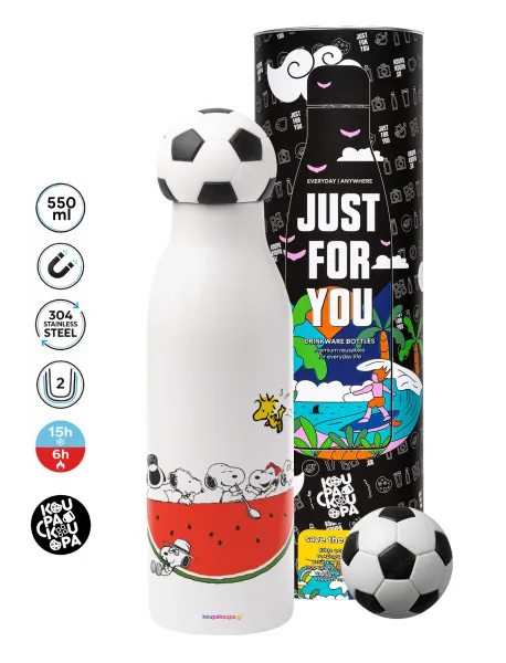 Snoopy summer — Μπάλα ποδοσφαίρου μεταλλικό παγούρι θερμός, διπλού τοιχώματος, 550ml