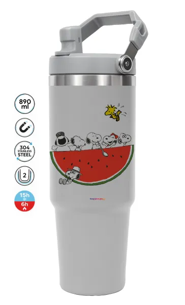 Snoopy summer — ΓΚΡΙ Travel Tumbler Θερμός με χερούλι και καλαμάκι 890ml
