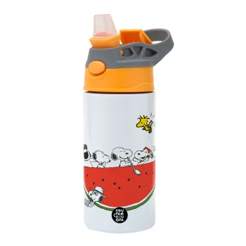 Snoopy summer, Παιδικό παγούρι θερμό, ανοξείδωτο, με καλαμάκι ασφαλείας, Πορτοκαλί/Γκρι (360ml) BPA-FREE