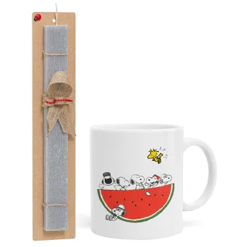 Snoopy summer, Easter Set, Ceramic Cup (330ml) & Easter aromatic flat candle (30cm) (GRAY)